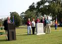 #029 A representative member of each unit, plus Jeanette (Sanford) Smith representing the families of our fallen brothers, unveiled the VLOA Monument. Frank (speaking again - or maybe just napping this time), Bob Costner, Jeanette, Al Moist, Tom Anderson, and Tim Bisch.